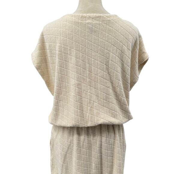 Monrow NWT Cream Diamond Argyle 100% Cotton Terry Cloth Mini Dress Coverup - Picture 9 of 14